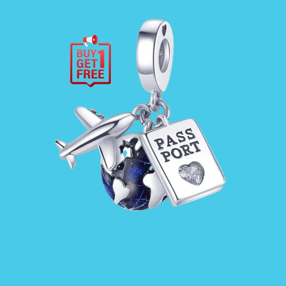 2x Passport Charm - Sterling Silver, Charm for Bracelet